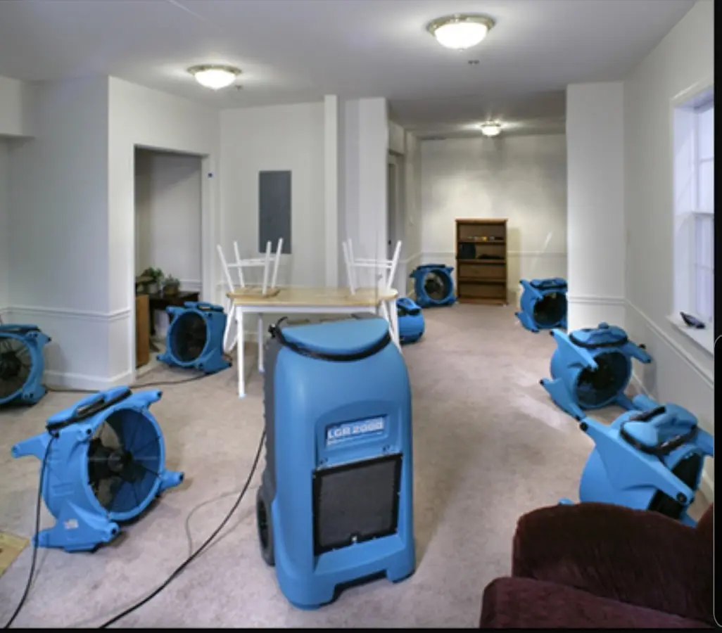 Air movers and dehumidifier setup for Water Damage Restoration in New Rochelle